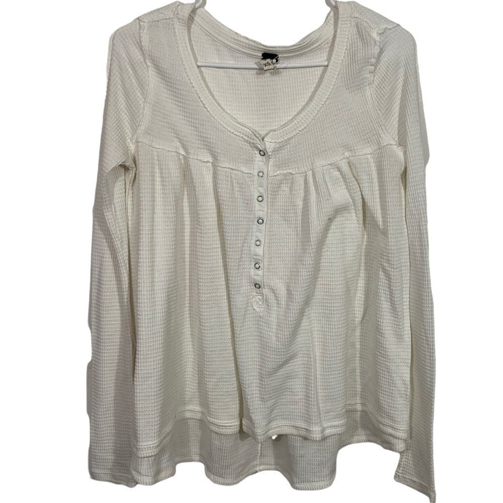 Free People White Thermal Layered Crewneck Sweater